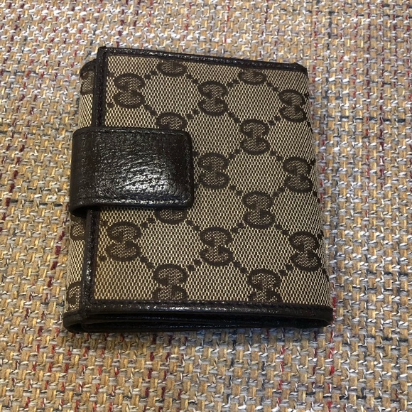 SOLD  GUCCI Men GG Trifold Canvas Jacquard Wallet Brown Leather - Picture 6 of 17